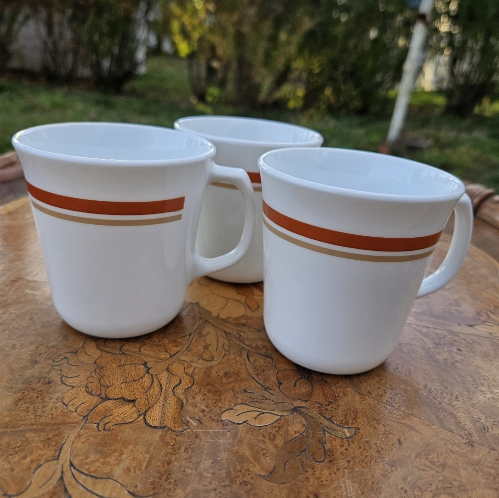3 MCM 70's Corning Ware Cinnamon Stripe Coffee Mugs